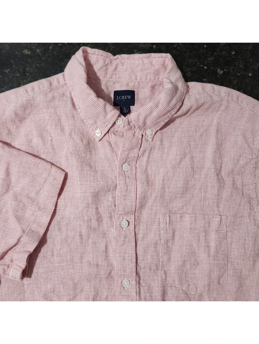 J Crew 100% Linen Plaid Gingham Button Up Shirt Summer Beach Casual Preppy Large